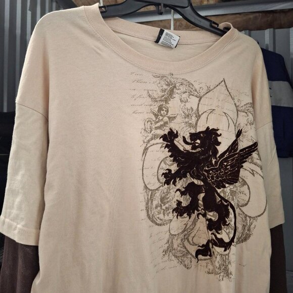 Y2k grunge phoenix griffin cross layered thermal long sleeve tee - Picture 3 of 4